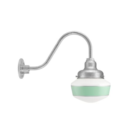 Primary Schoolhouse Gooseneck Light, 975-Galvanized, Small Opaque Glass, Single Painted Band, 311-Jadite, G11 Gooseneck Arm